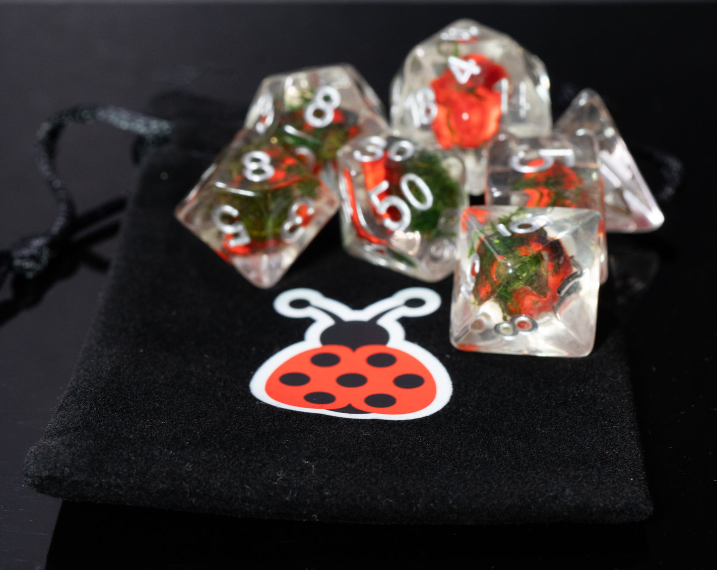 Lucky Ladybug Resin DnD Dice Set | Polyhedral RPG TTRPG Pathfinder | Funny DND Gift Ideas