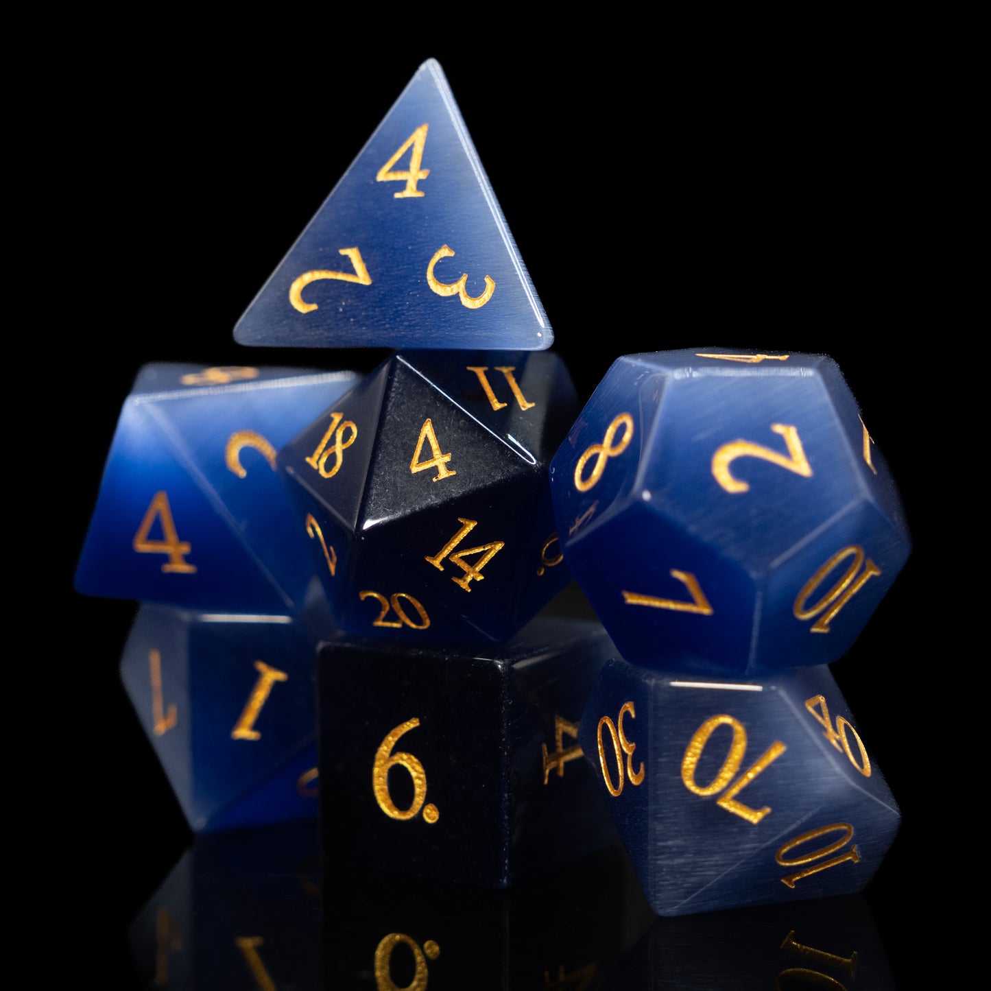 royal blue cat's eye gemstone dnd dice set