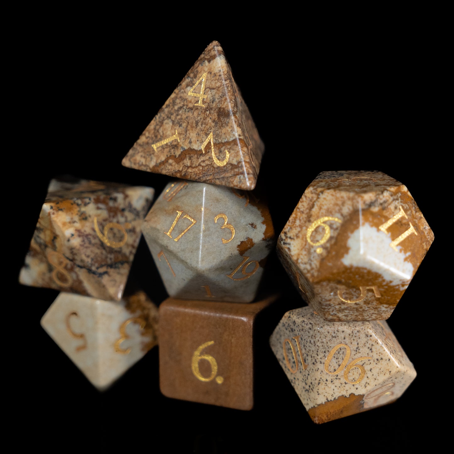 picture jasper gemstone dnd dice set
