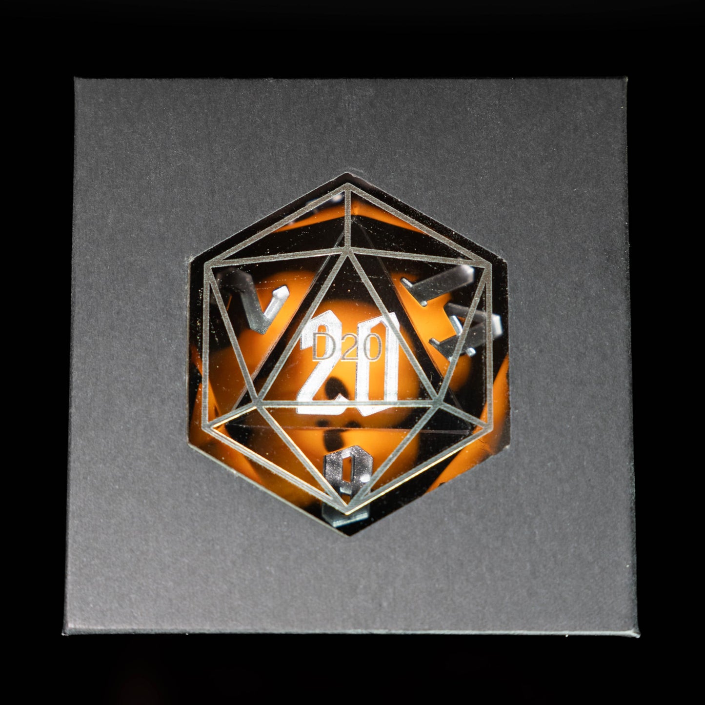 Giant d20 Skull Gaming Die | 55mm Clear Resin Polyhedral RPG Die with Silver Numbering | Sir GameAlot | Glow in the Dark | Spindown Die