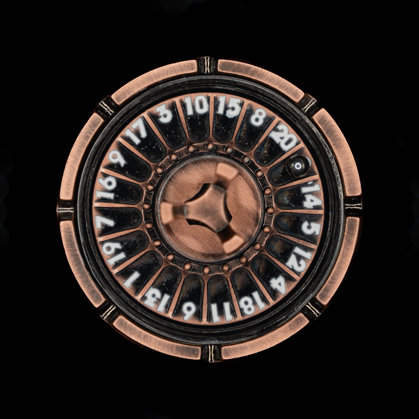 copper roulette spinner for d20 twenty sided dice rolls in dungeons and dragons (aka dnd or d&d) or other role playing games