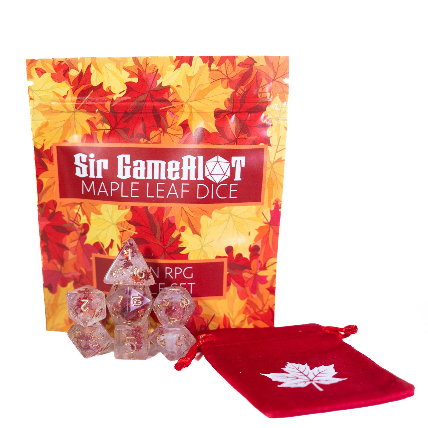 Maple Leaf Polyhedral Dice Set | DnD RPG TTRPG Pathfinder | Gift Ideas For Canadian Dice Goblin
