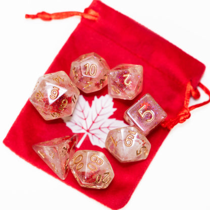 Maple Leaf Polyhedral Dice Set | DnD RPG TTRPG Pathfinder | Gift Ideas For Canadian Dice Goblin