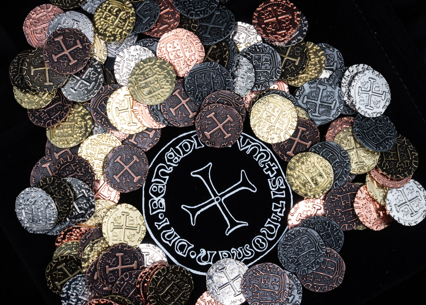 Metal Pirate Treasure Coins Set, 3cm Spanish Doubloon Replicas, Gold Silver Copper Finish, for Gaming and Cosplay