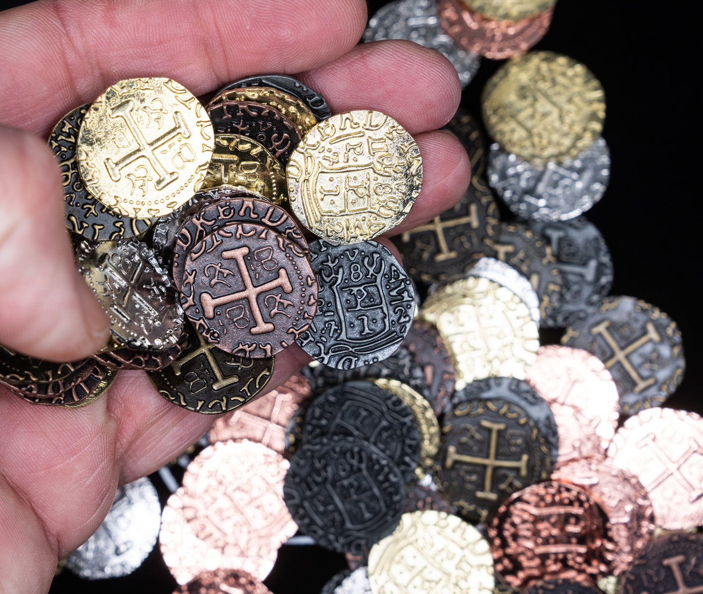 Metal Pirate Treasure Coins Set, 3cm Spanish Doubloon Replicas, Gold Silver Copper Finish, for Gaming and Cosplay