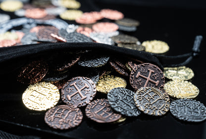 Metal Pirate Treasure Coins Set, 3cm Spanish Doubloon Replicas, Gold Silver Copper Finish, for Gaming and Cosplay