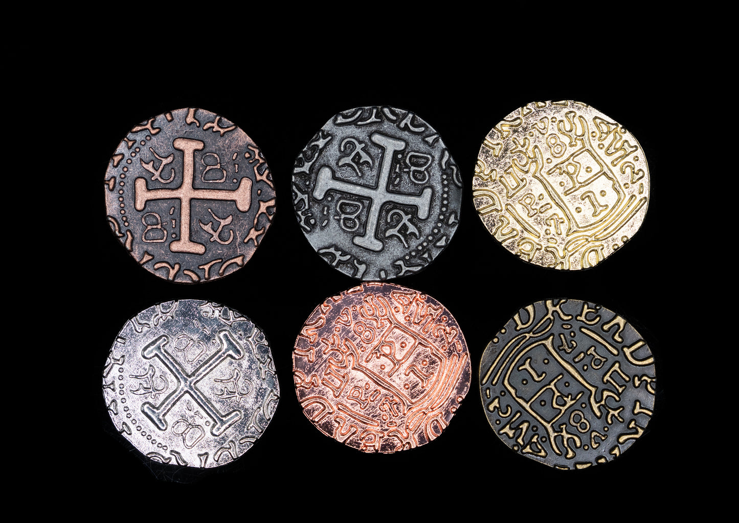 Metal Pirate Treasure Coins Set, 3cm Spanish Doubloon Replicas, Gold Silver Copper Finish, for Gaming and Cosplay