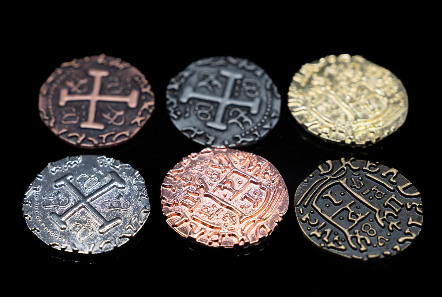 Metal Pirate Treasure Coins Set, 3cm Spanish Doubloon Replicas, Gold Silver Copper Finish, for Gaming and Cosplay