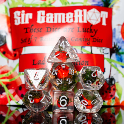 Lucky Ladybug Resin DnD Dice Set | Polyhedral RPG TTRPG Pathfinder | Funny DND Gift Ideas