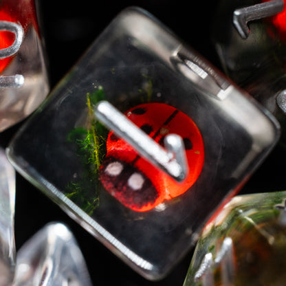 Lucky Ladybug Resin DnD Dice Set | Polyhedral RPG TTRPG Pathfinder | Funny DND Gift Ideas