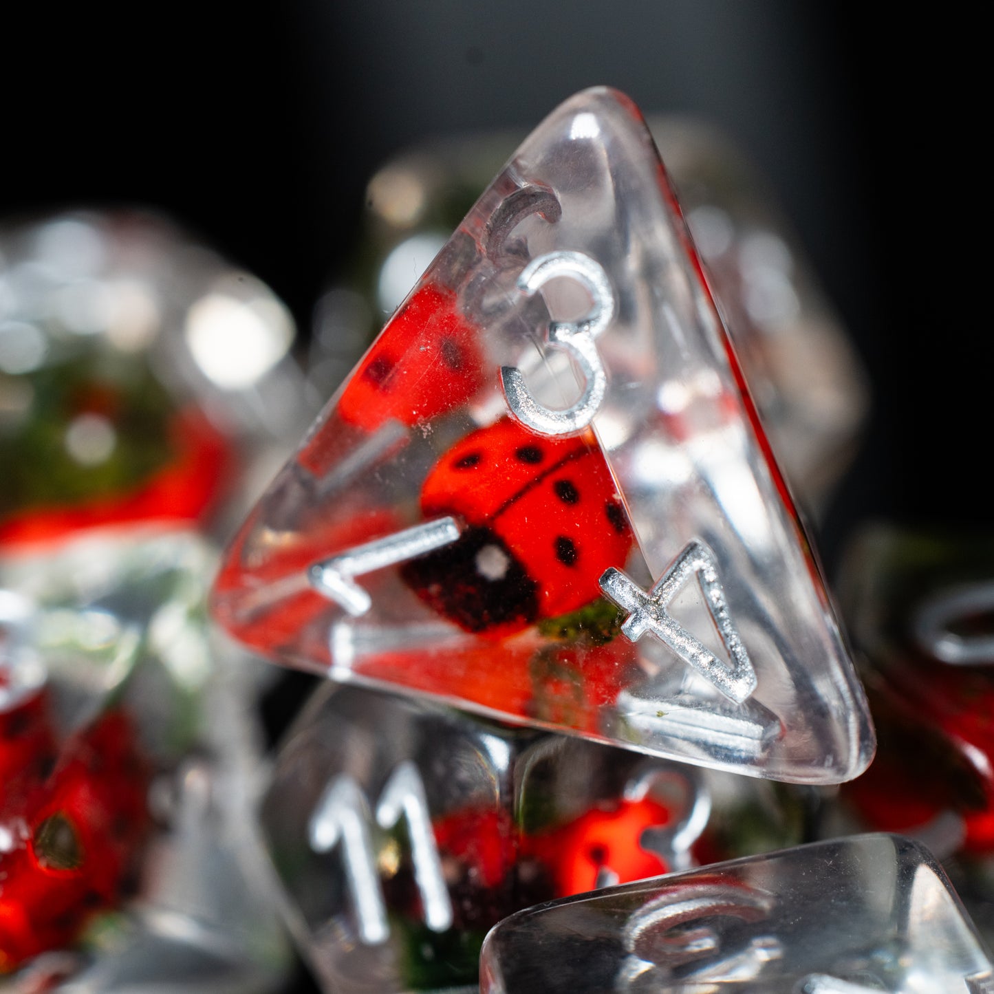 Lucky Ladybug Resin DnD Dice Set | Polyhedral RPG TTRPG Pathfinder | Funny DND Gift Ideas