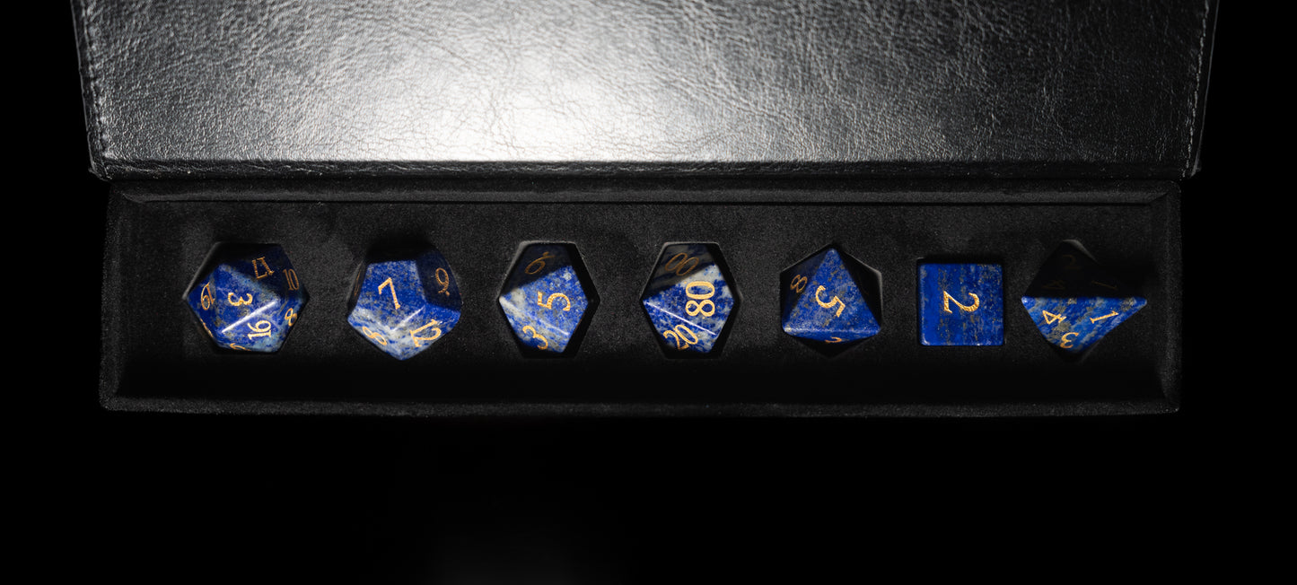 Blue Sodalite - 7 Dice DnD Gemstone Set with Case
