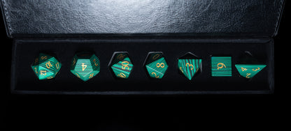Malachite - 7 Dice DnD Gemstone Set with Case