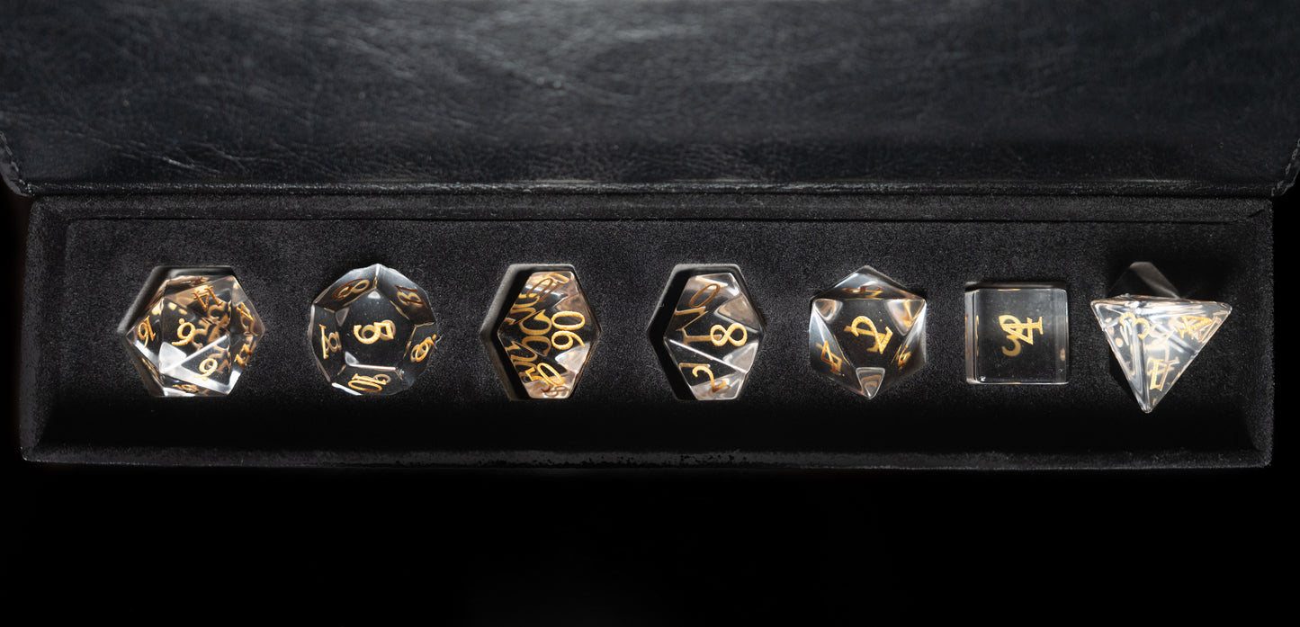 Crystal Clear Paladin - 7 Dice DnD Glass Set with Case