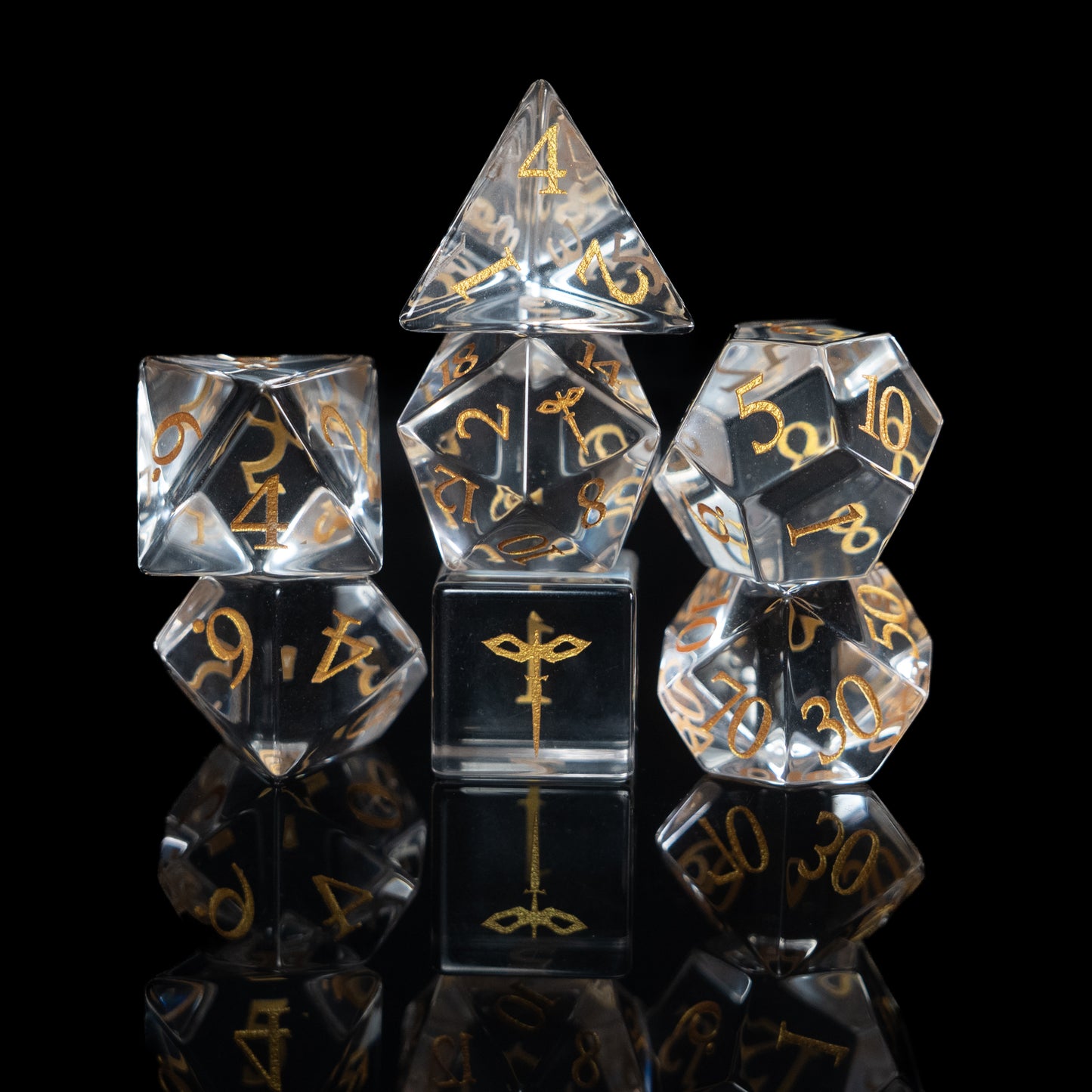 Crystal Clear Paladin - 7 Dice DnD Glass Set with Case