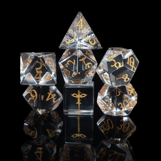 Crystal Clear Paladin - 7 Dice DnD Glass Set with Case