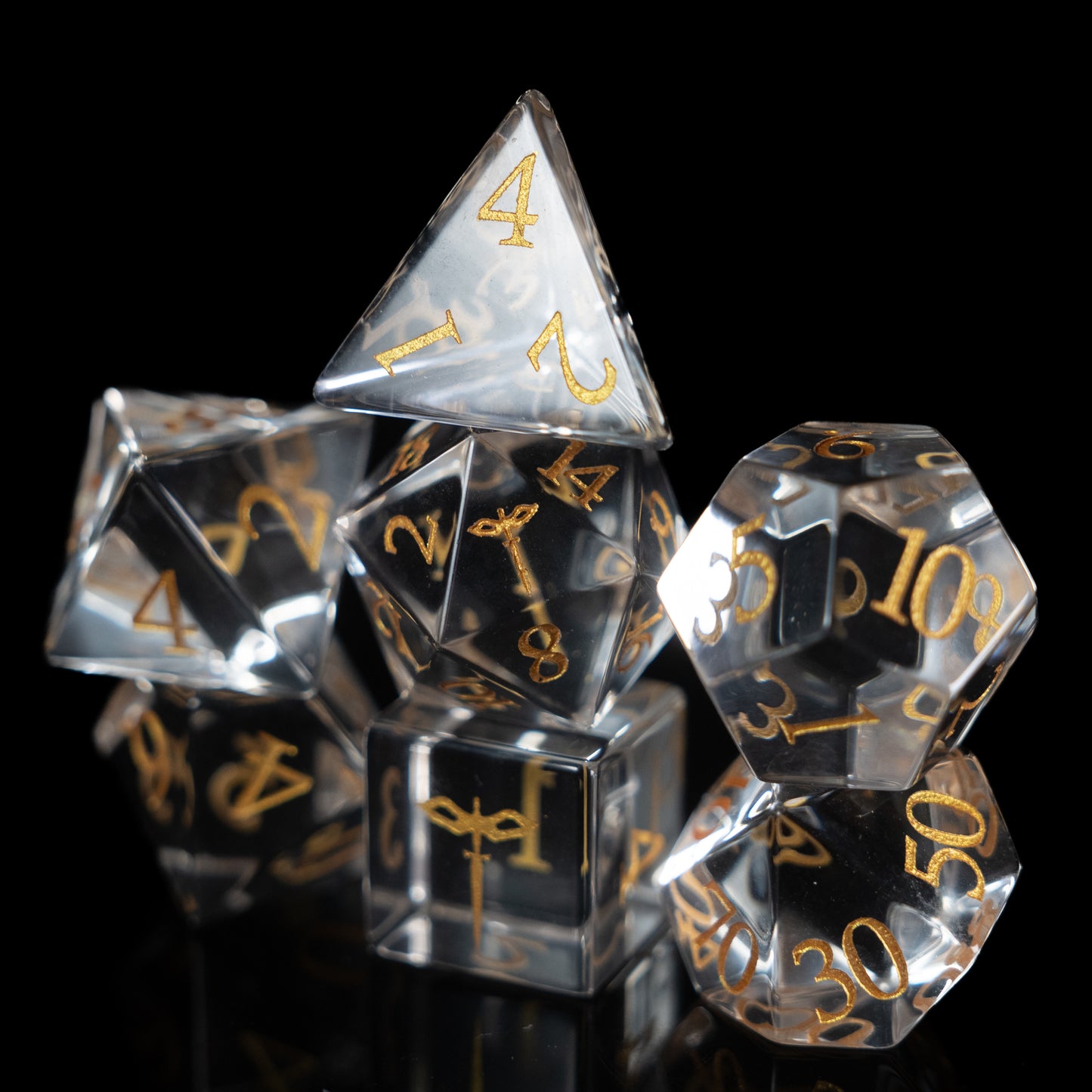 Crystal Clear Paladin - 7 Dice DnD Glass Set with Case