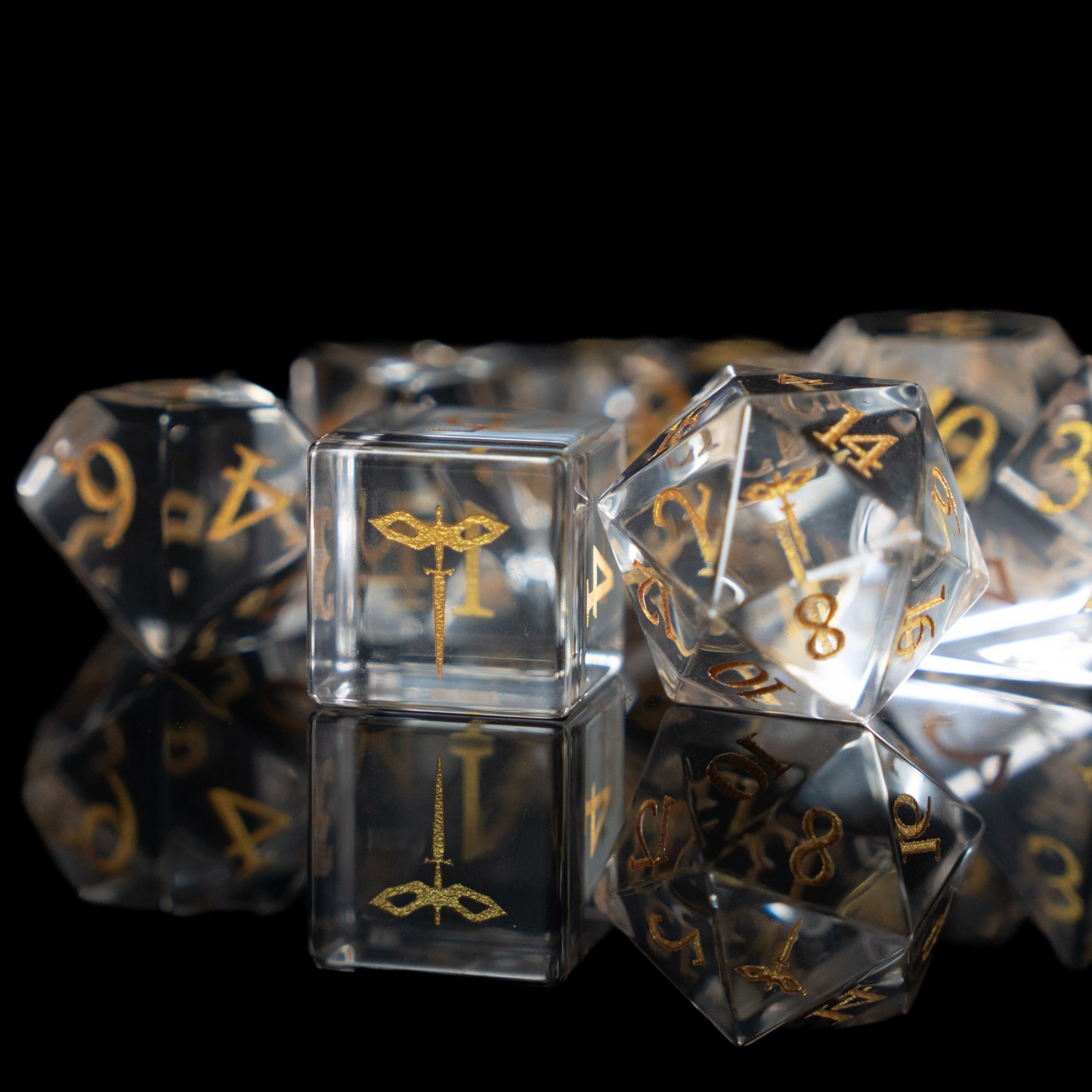 Crystal Clear Paladin - 7 Dice DnD Glass Set with Case