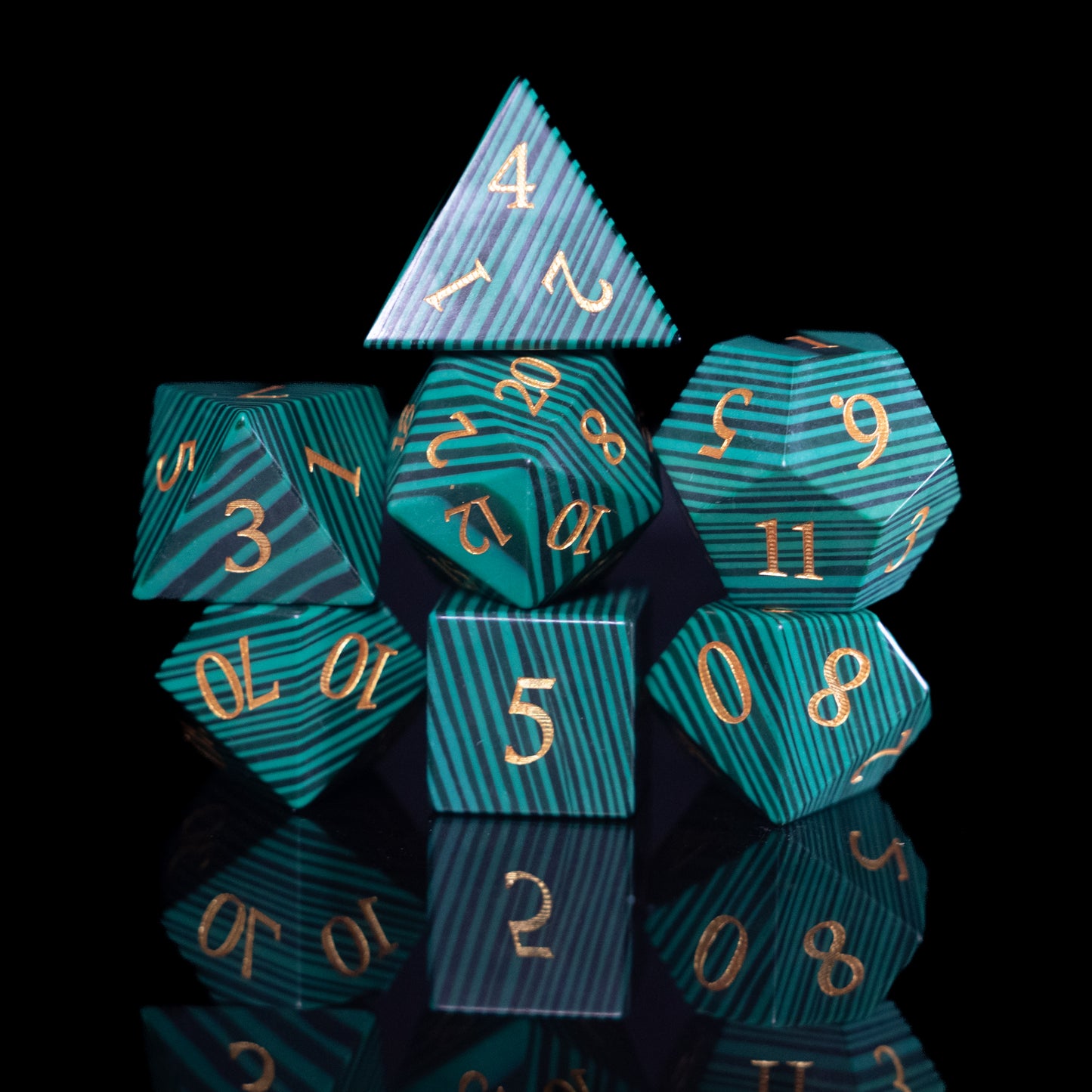 Malachite - 7 Dice DnD Gemstone Set with Case