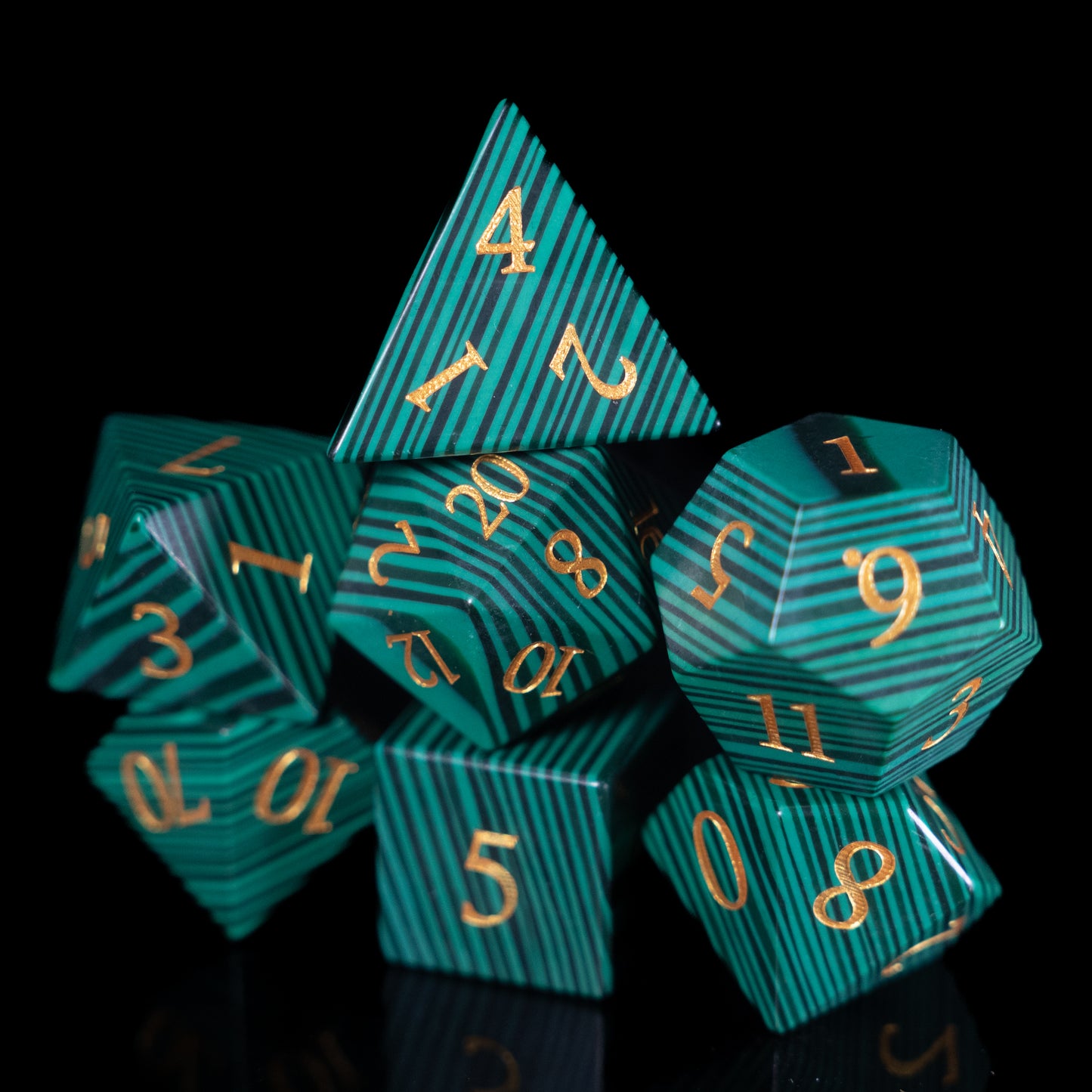Malachite - 7 Dice DnD Gemstone Set with Case