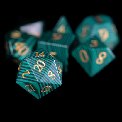 Malachite - 7 Dice DnD Gemstone Set with Case