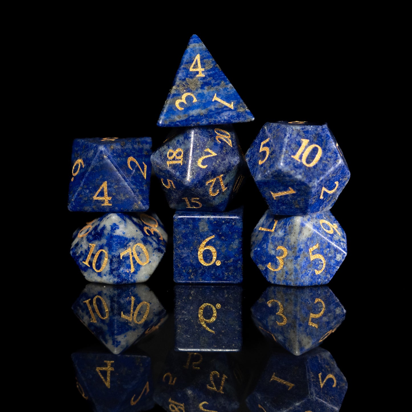 Blue Sodalite - 7 Dice DnD Gemstone Set with Case