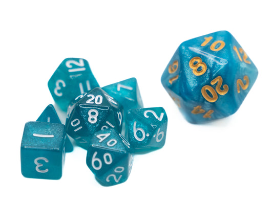 Aqua Glitter - Mini DnD Dice Set - FREE Lettermail Shipping