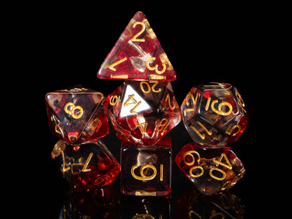Barbarian DND Dice Set – 7 Piece Red Resin Polyhedral RPG Dice with Embedded Crossed Axe Designs & Barbarian Velvet Dice Bag | Fantasy TTRPG Dice for Pathfinder, Berserkers & Warriors