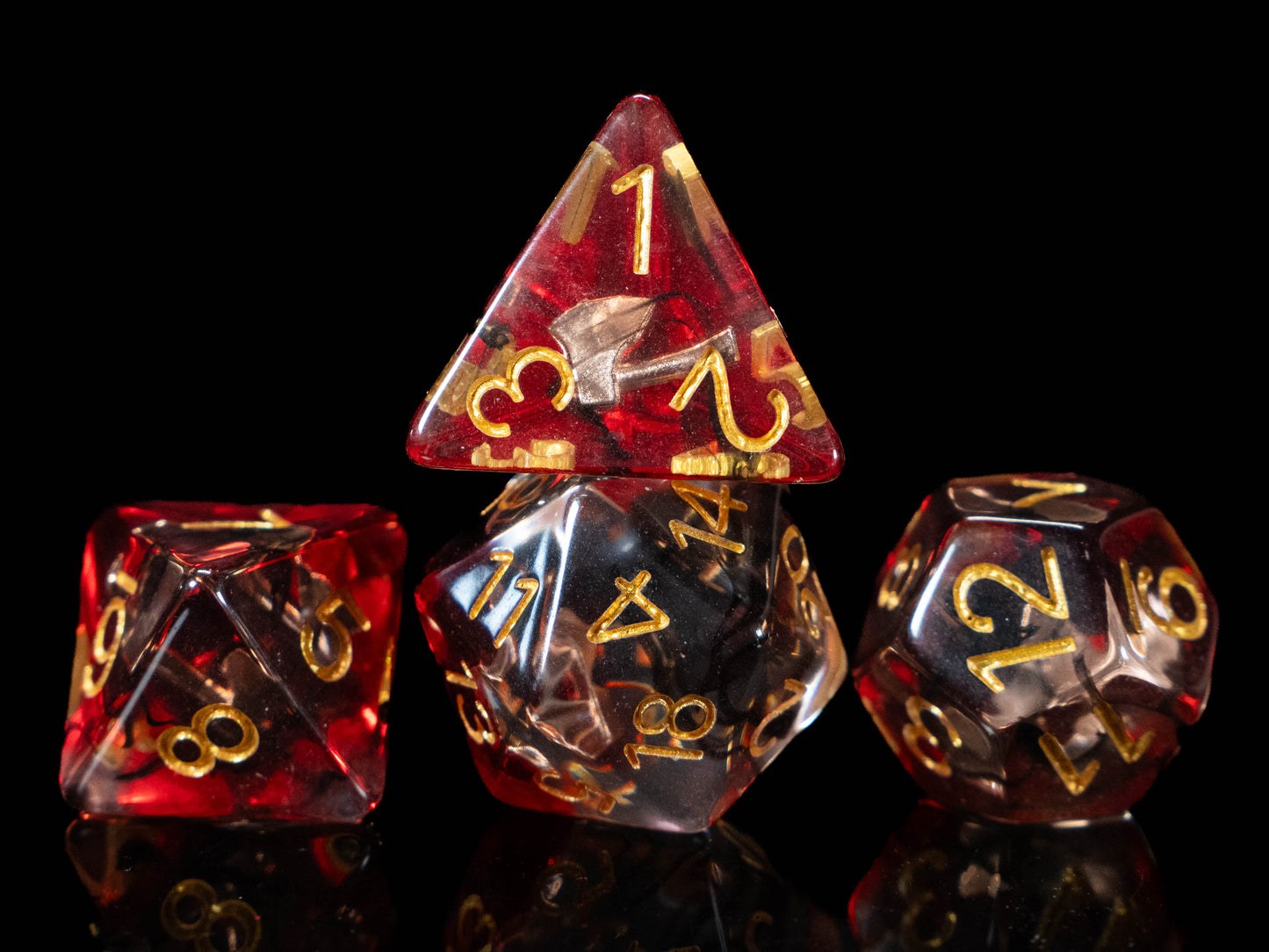Barbarian DND Dice Set – 7 Piece Red Resin Polyhedral RPG Dice with Embedded Crossed Axe Designs & Barbarian Velvet Dice Bag | Fantasy TTRPG Dice for Pathfinder, Berserkers & Warriors
