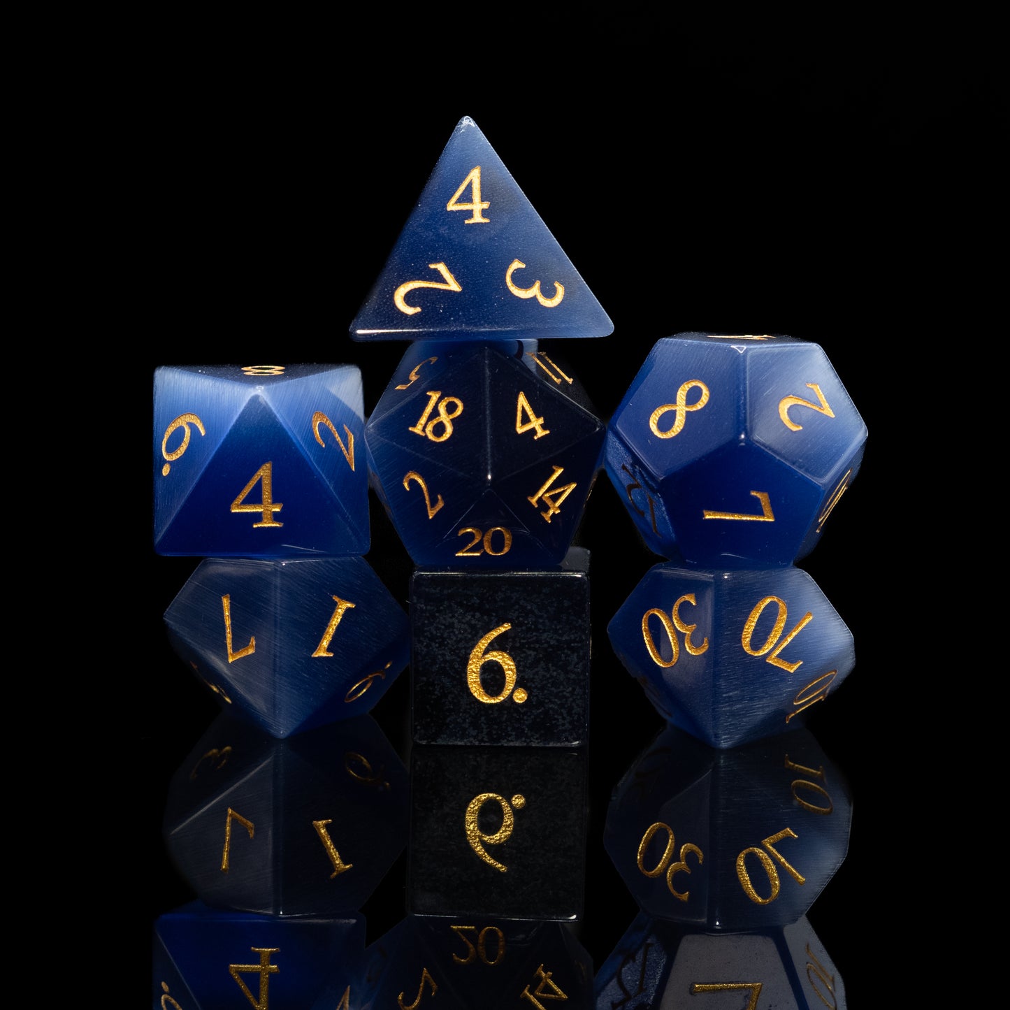 royal blue cat's eye gemstone dnd dice set