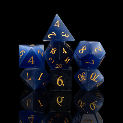 royal blue cat's eye gemstone dnd dice set