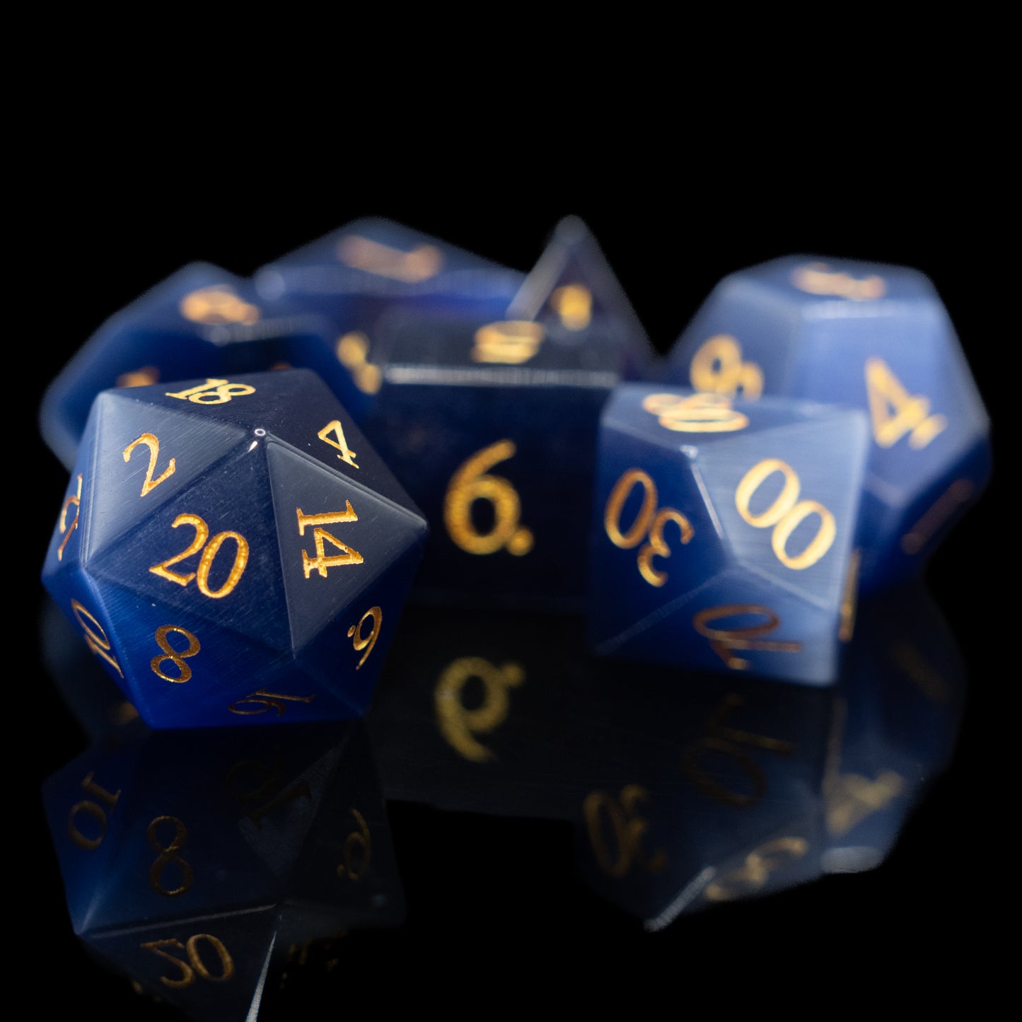 royal blue cat's eye gemstone dnd dice set