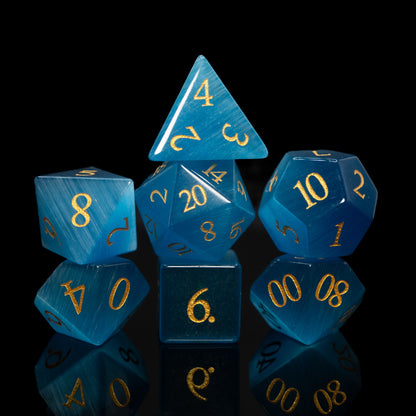 blue cat's eye gemstone dnd dice set
