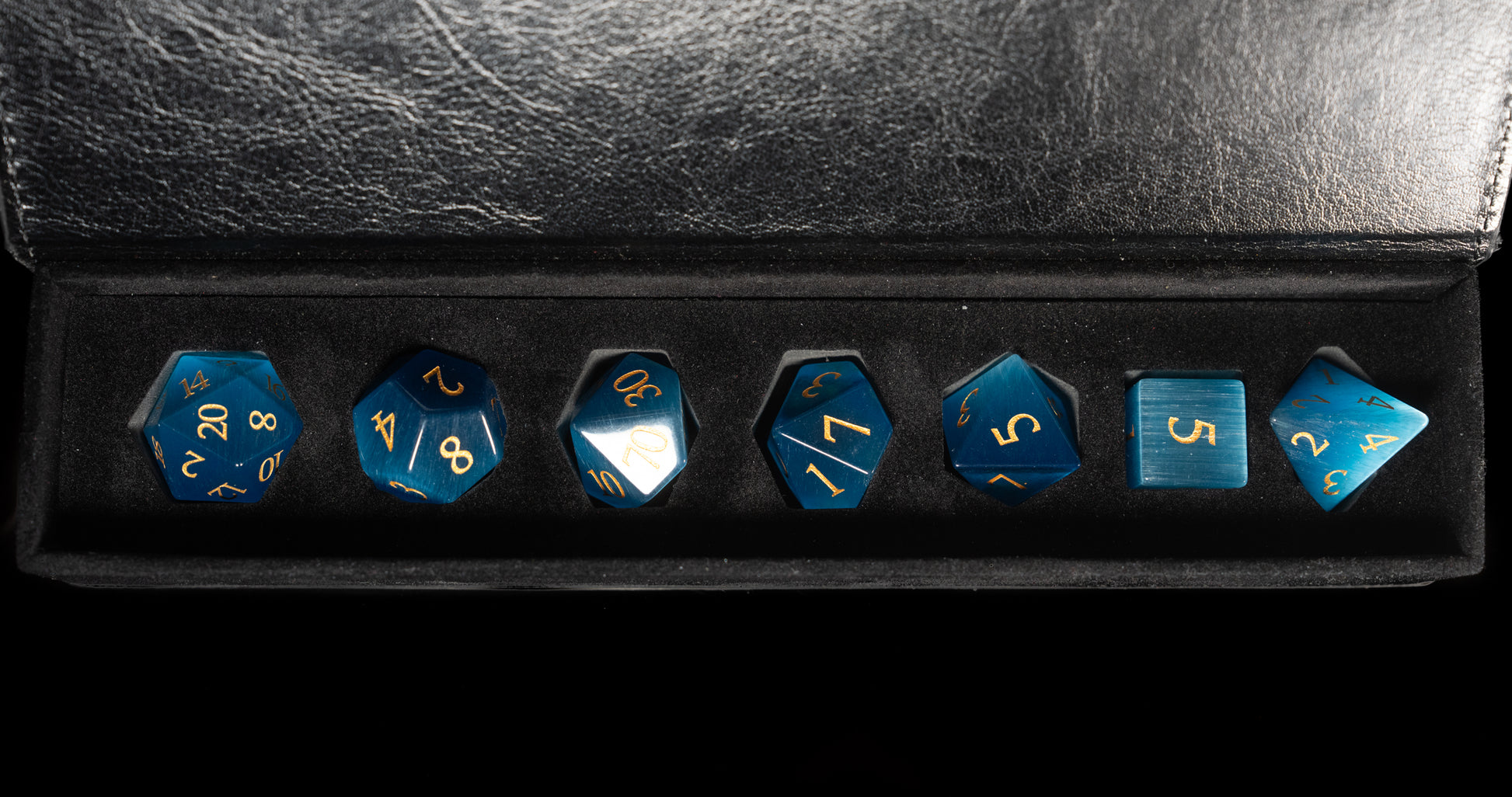 blue cat's eye gemstone dnd dice set