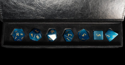 blue cat's eye gemstone dnd dice set