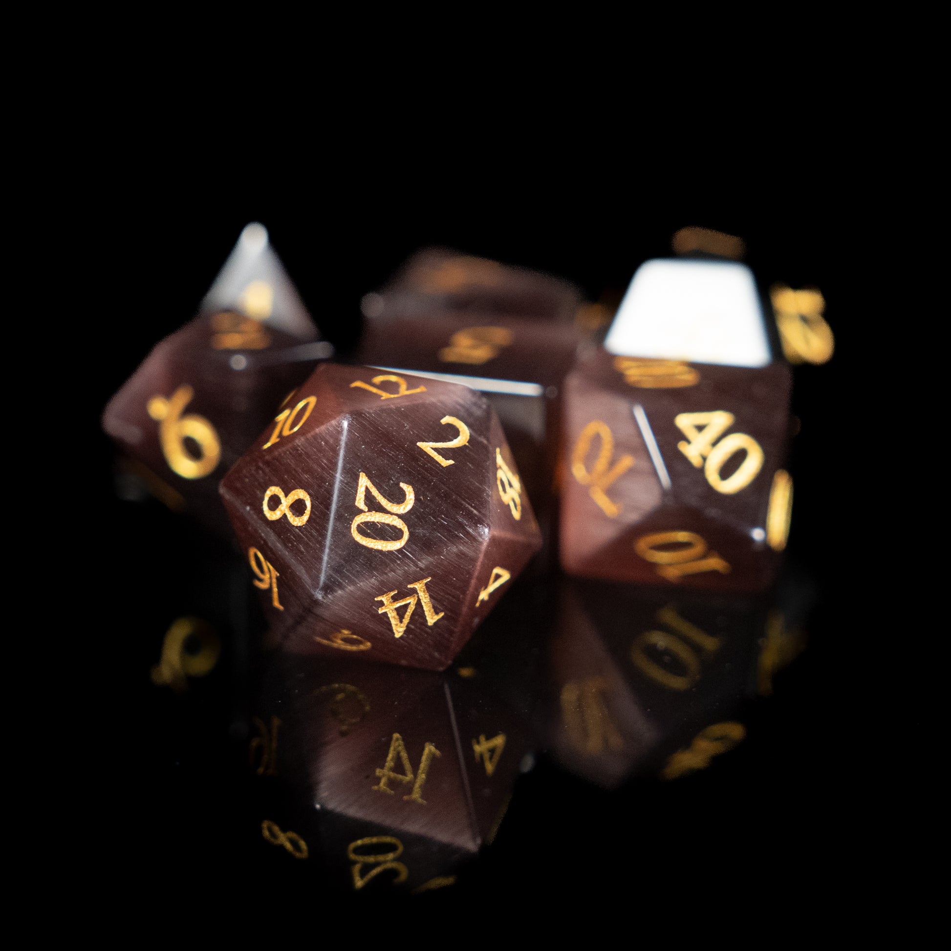 chocolate cat's eye gemstone dnd dice set