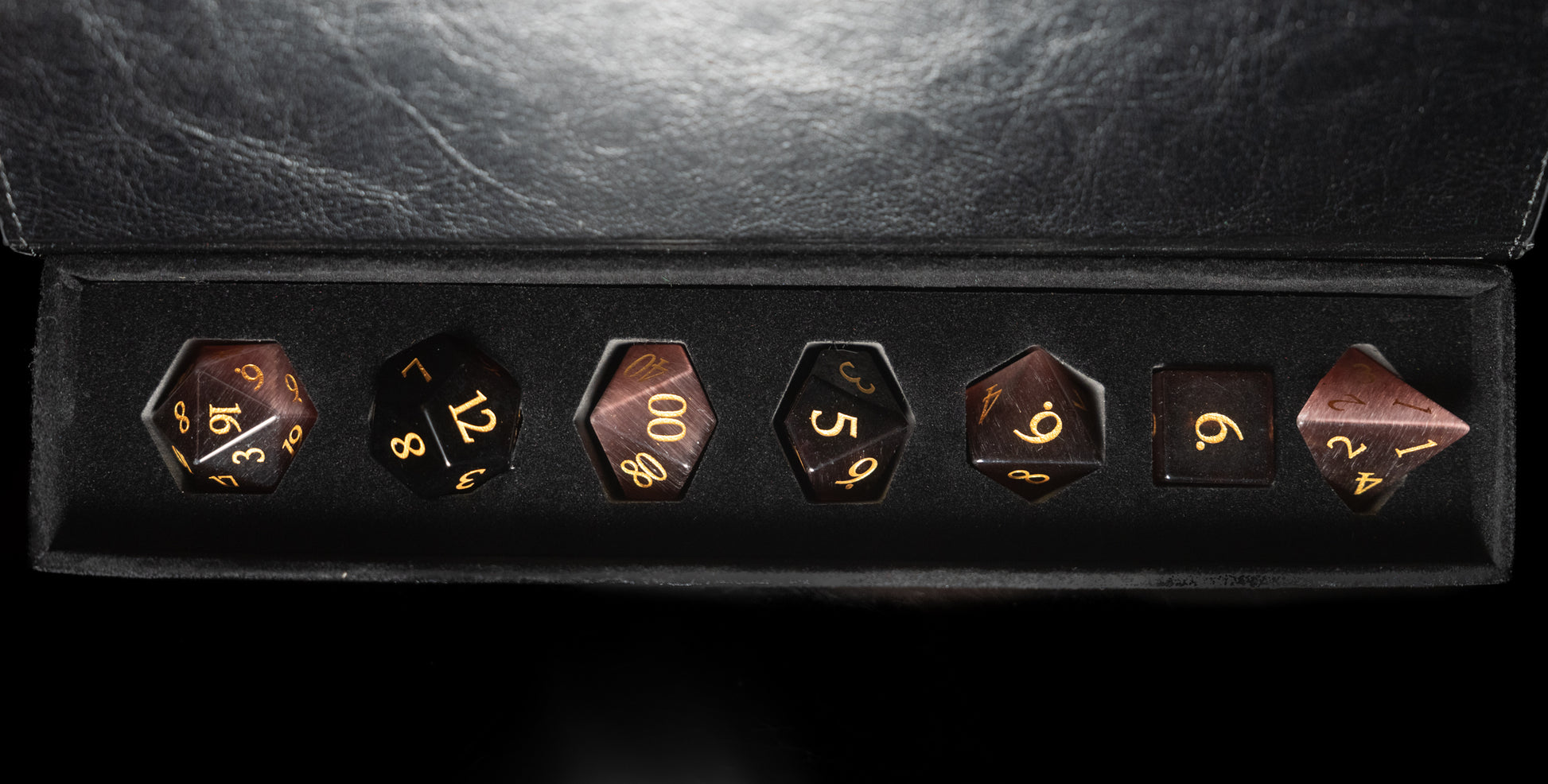 chocolate cat's eye gemstone dnd dice set