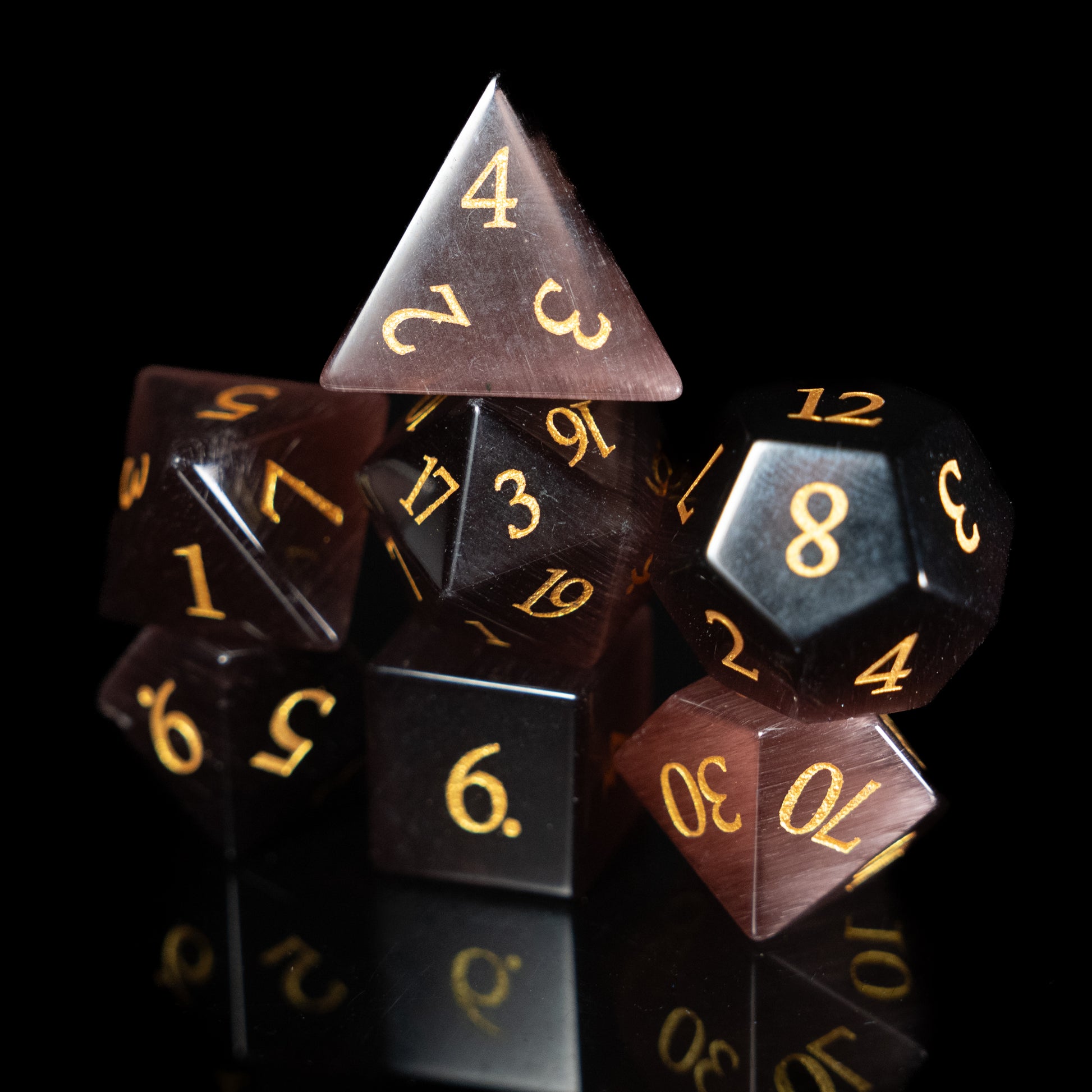 chocolate cat's eye gemstone dnd dice set