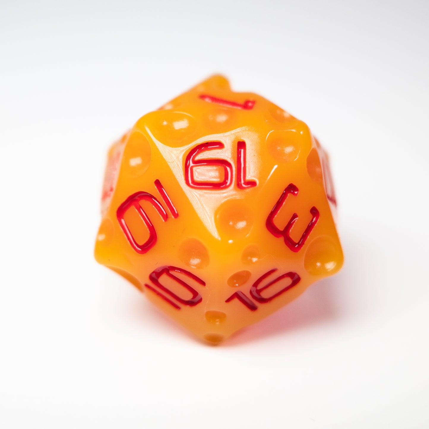 these dice are cheesy fun themed resin cheddar dungeons and dragons (aka dnd or d&d) game dice set, including a d20, d12, d10, d8, d6, and d4