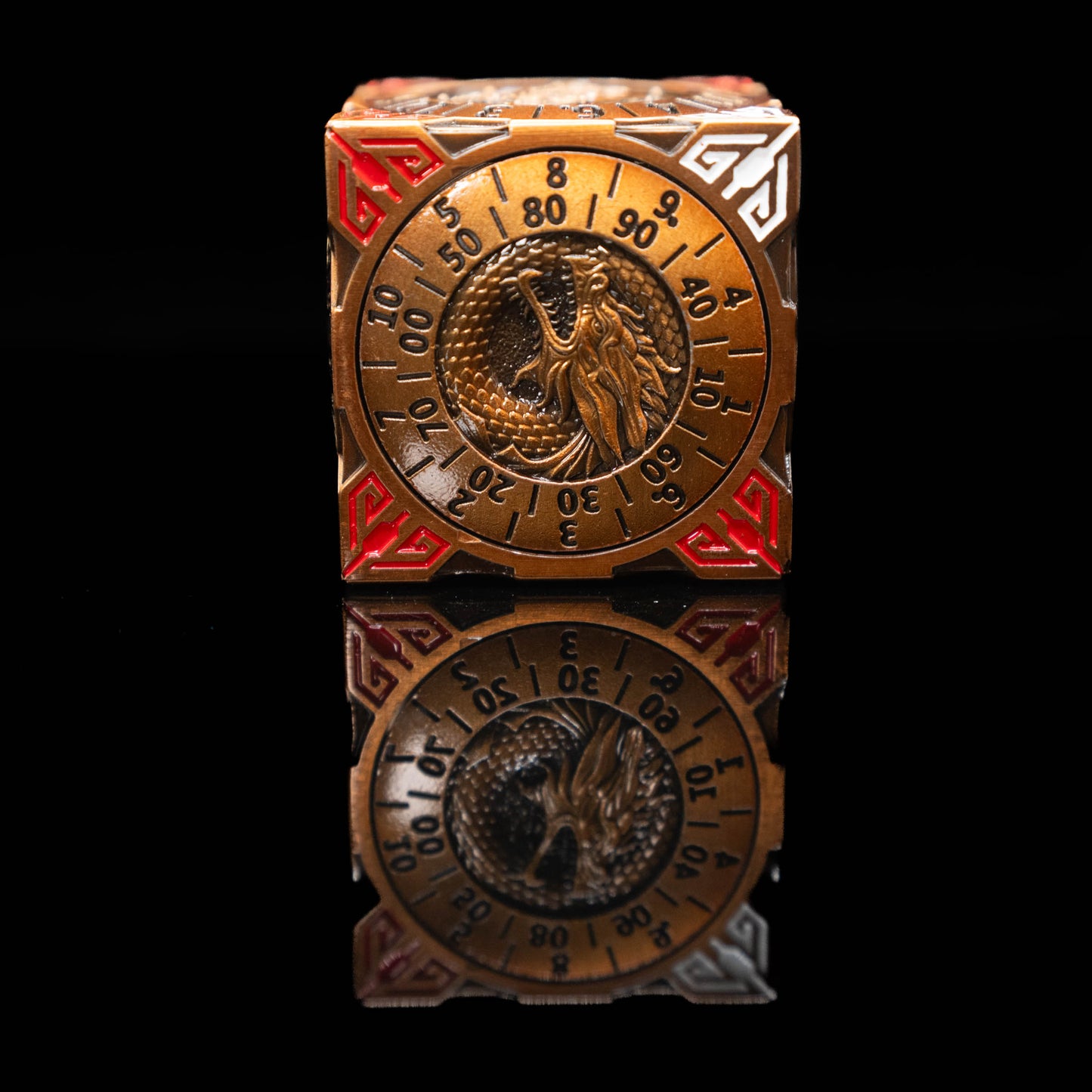 brass cube fidget spinner for dungeons and dragons (aka dnd or d&d) - use as a game dice set, including a d20, d12, d10, d8, d6, and d4
