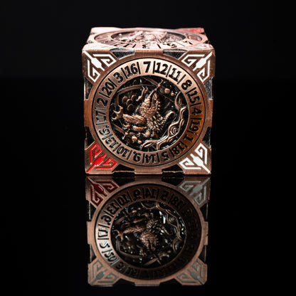 copper cube fidget spinner for dungeons and dragons (aka dnd or d&d) - use as a game dice set, including a d20, d12, d10, d8, d6, and d4