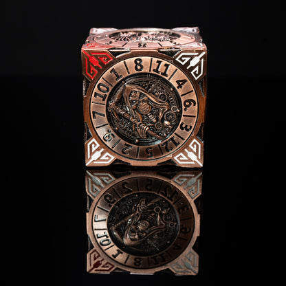 copper cube fidget spinner for dungeons and dragons (aka dnd or d&d) - use as a game dice set, including a d20, d12, d10, d8, d6, and d4