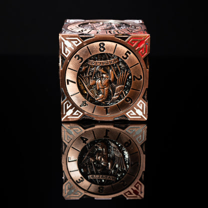 copper cube fidget spinner for dungeons and dragons (aka dnd or d&d) - use as a game dice set, including a d20, d12, d10, d8, d6, and d4