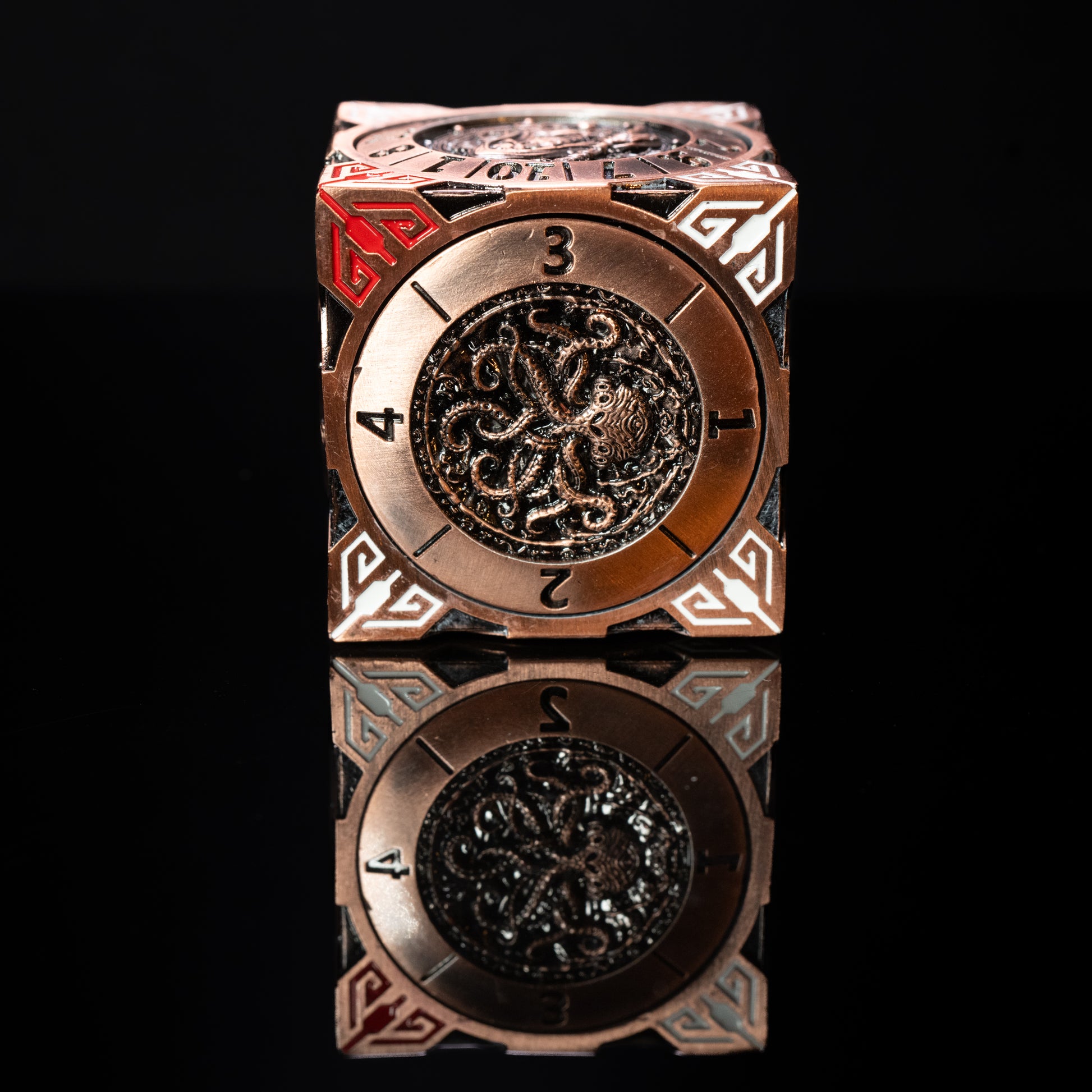copper cube fidget spinner for dungeons and dragons (aka dnd or d&d) - use as a game dice set, including a d20, d12, d10, d8, d6, and d4