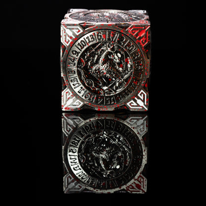 blood silver cube fidget spinner for dungeons and dragons (aka dnd or d&d) - use as a game dice set, including a d20, d12, d10, d8, d6, and d4