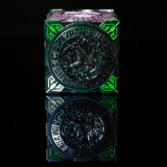 green silver cube fidget spinner for dungeons and dragons (aka dnd or d&d) - use as a game dice set, including a d20, d12, d10, d8, d6, and d4