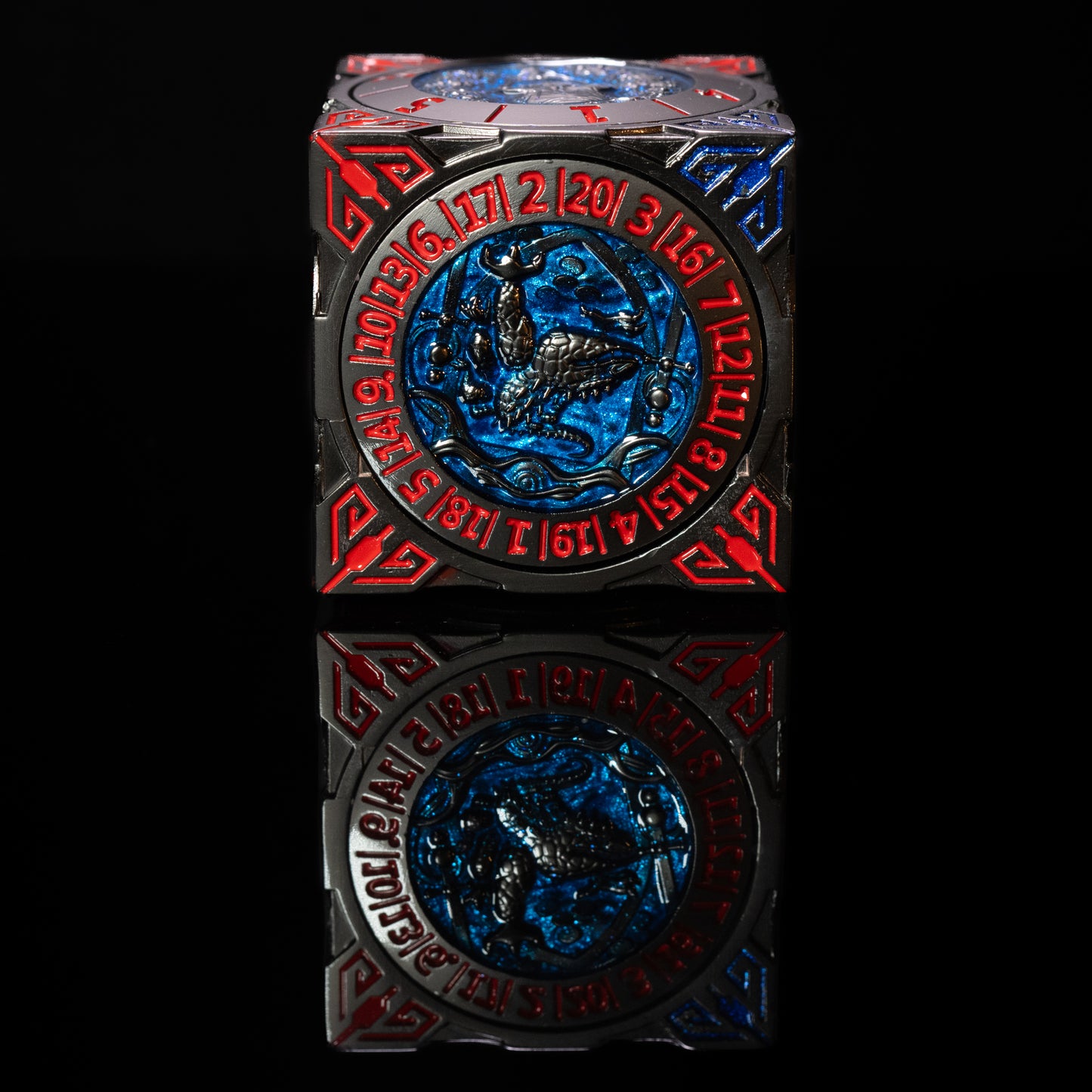 blue silver cube fidget spinner for dungeons and dragons (aka dnd or d&d) - use as a game dice set, including a d20, d12, d10, d8, d6, and d4