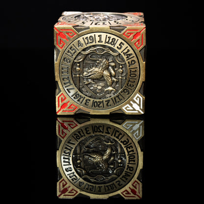 antique gold cube fidget spinner for dungeons and dragons (aka dnd or d&d) - use as a game dice set, including a d20, d12, d10, d8, d6, and d4