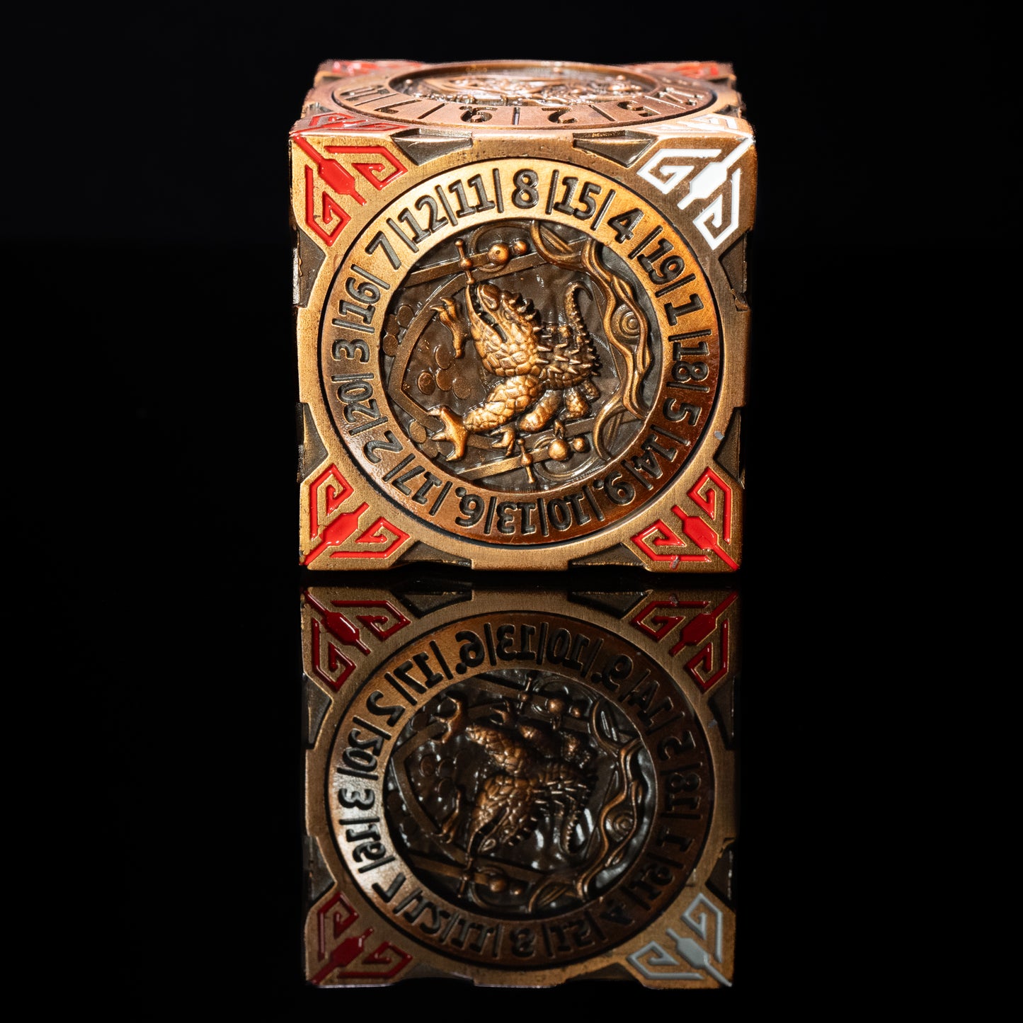 brass cube fidget spinner for dungeons and dragons (aka dnd or d&d) - use as a game dice set, including a d20, d12, d10, d8, d6, and d4