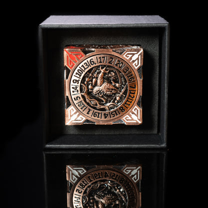copper cube fidget spinner for dungeons and dragons (aka dnd or d&d) - use as a game dice set, including a d20, d12, d10, d8, d6, and d4